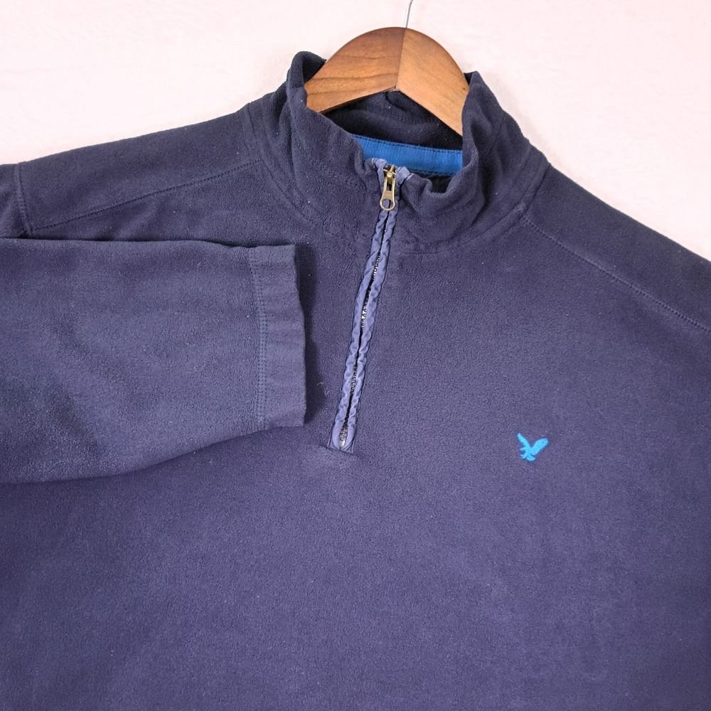 American Eagle Men's XL 1/4 Zip Fleece Sweater Blue Soft Preppy Comfort